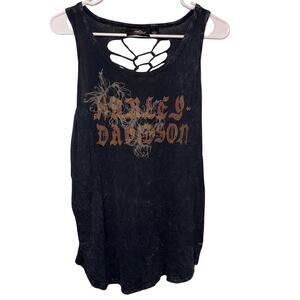 Harley Davidson Womens Black Tank Top Graphic Logo Biker Y2K Large